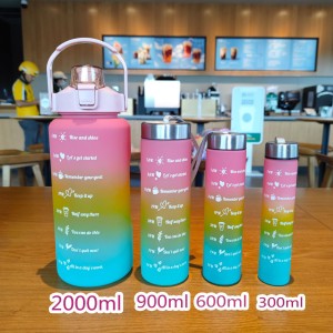 Four-piece set of gradient frosted water cup portable rope space cup sports water bottle large capacity bounce